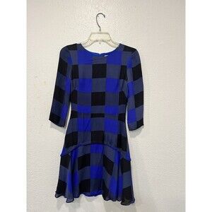 Reiss blue and black check flounce dress  3/4 Sleeve Short Size 0